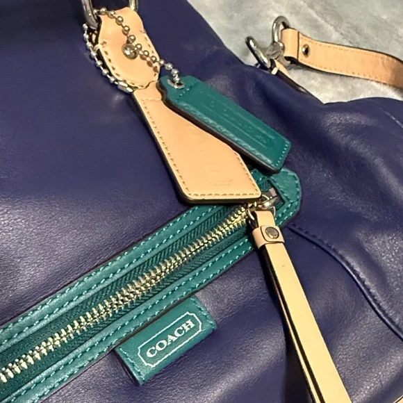 COACH Blue and Tan Leather Shoulder Bag - Picture 3 of 4